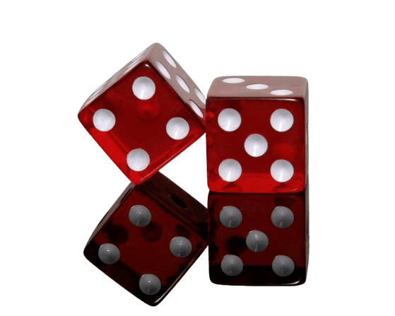 Black and gray image of four winning dice